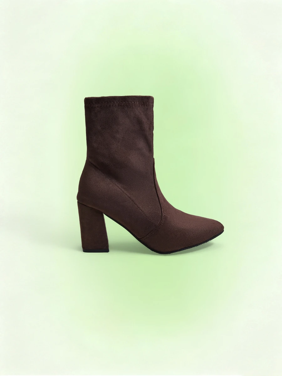 Trivaya Women's Classic New Pointed Toe Chunky Heel High Heel Boots, Versatile Fashionable Ankle Boots - Coffee Brown - View 1