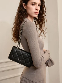 Clariva Mini Rhombus Chain Design Tote Bag, Simple Commuter Shoulder Bag, Fashion Style, Old Money - Black - View 1