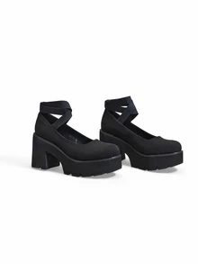Trivaya Women's Comfortable Black Platform Wedge Heel Slip-On Shoes, Suitable For Autumn/Winter,Mary Janes - Black - View 3