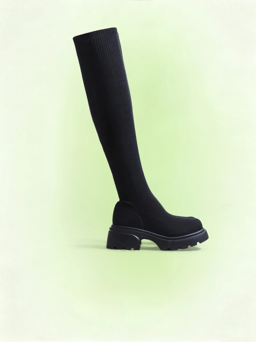 Trivaya Women's Thick Sole Over-The-Knee Tall Boots, High Heel Round Toe Slip-On Pants Boots - Black - View 1