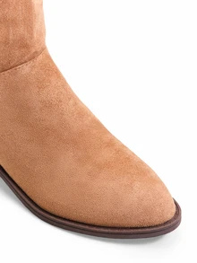 Trivaya Fall/Winter Plus Size Women's Suede Brown Knee-High Boots With Side Zipper And Chunky Heel - Khaki - View 4