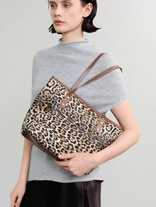 NobleVue 2pcs/Set Women's Large Capacity Leopard Print Handbag, Retro PU Shoulder Bag, Suitable For Female, Young Professionals And Office Ladies - Brown - View 4