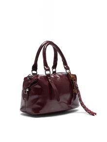 Okurime. 2025 New Solid Color Soft PU Luxury Handbag, Fashion Retro Daily Casual Gift Tote Bag For Women - Burgundy - View 4