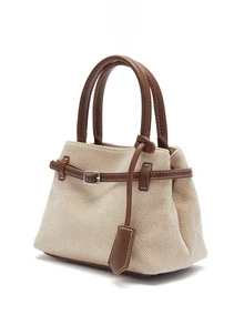 Okurime. Premium Casual Colorblock Commuter Vintage Canvas Buckle Versatile Women's Handbag Small Square Bag - Coffee - View 3