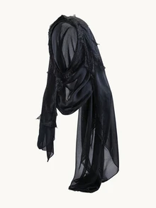 Farahzel 1件優雅女士純色蕾絲邊雪紡頭巾/披肩，奢華波西米亞風休閒長圍巾，防風披肩 - 彩色 - 查看 3