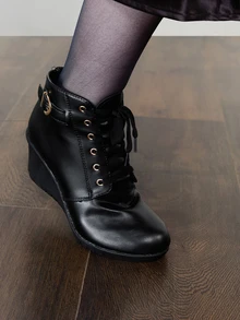 NobleVue Women's Fashion Casual High Heel Platform Lace-Up Round Toe Ankle Boots, Versatile For Spring, Summer, Autumn - Black - View 4