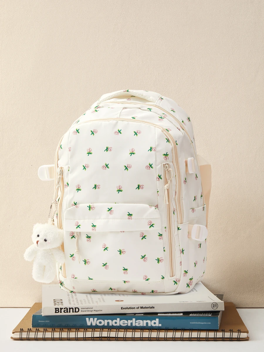 Okurime. Fashionable Women Backpack, Multi-Compartment Pockets, Thick Durable, Large Capacity Travel Backpack, Student, College, Casual - Beige - View 1