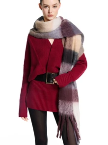 CHICVUE 1pc Autumn/Winter Fashion Striped Plaid Fuzzy Warm Women's Thick Scarf - Purple - View 4