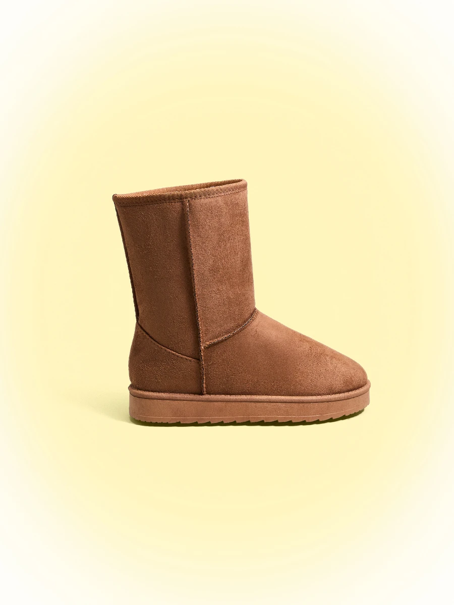 Trivaya Women's Matte Frosted Solid Color No Print Round Toe Mid-Calf Flat Thick Sole Snow Boots Minimalist - Camel - View 1
