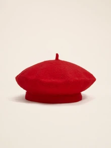 Okurime. 1/2pcs Fashion Classic Warm Solid Color Beret Hat, Simple Artist Hat - Red - View 1