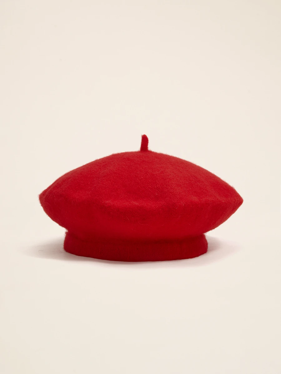 Okurime. 1/2pcs Fashion Classic Warm Solid Color Beret Hat, Simple Artist Hat - Red - View 1