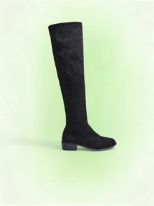 Trivaya Women's Faux Suede Slim Fit High Shaft Chunky Heel Riding Boots, Comfortable Elastic Casual - Black - View 1