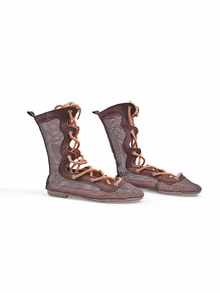 Trivaya Brown Lace-Up Patchwork Brown Mesh Spring/Summer Fashion Women's Ankle Boots - Coffee Brown - View 3