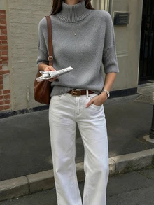 Women's New Autumn/Winter High Neck Knitted Sweater, Elegant Travel & Commute - Grey - View 1