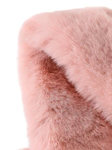 Rylithe 1pc Women's Knitted Fuzzy Neck Warmer, Paired With Fishtail Ribbon Splice Design, Suitable For Autumn/Winter Daily Warmth - Pink - View 3
