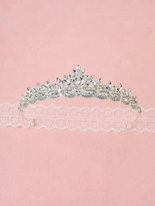 Rylithe 1pc Elegant Crystal Alloy Wedding Crown, Suitable For Women's Wedding, Birthday Party Accessories Valentine's Day Accessories - Multicolor - View 1