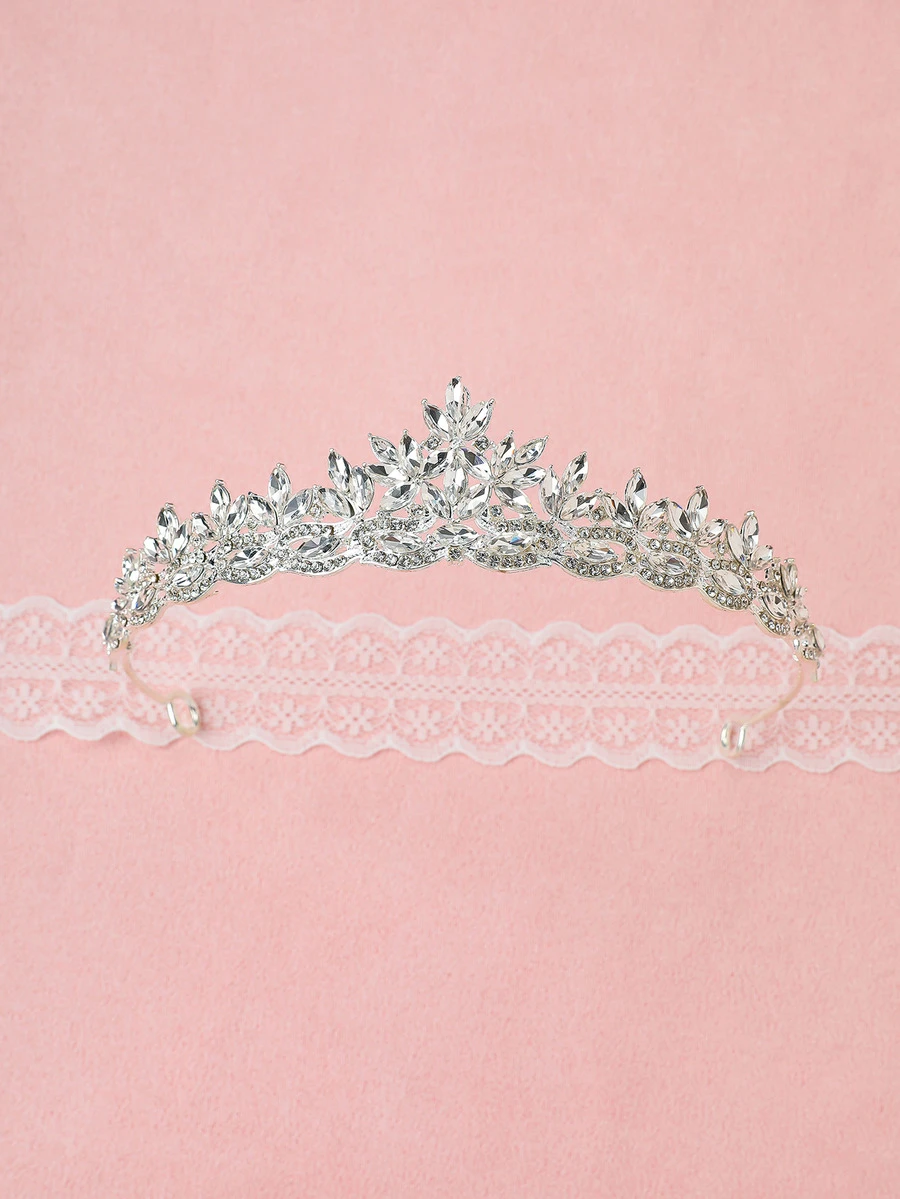Rylithe 1pc Elegant Crystal Alloy Wedding Crown, Suitable For Women's Wedding, Birthday Party Accessories Valentine's Day Accessories - Multicolor - View 1