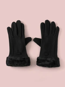 Rylithe A Pair Of Solid-Color Warm Fleece Gloves For Women In Autumn And Winter,With Touch Screen For Finger,Thickened Windproof And Warm Gloves - Multicolor - View 2