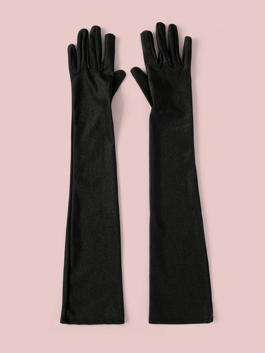 Rylithe 1 Pair Women's Black Elastic Satin Long Over-Elbow Gloves - Black - View 1