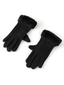 Rylithe A Pair Of Solid-Color Warm Fleece Gloves For Women In Autumn And Winter,With Touch Screen For Finger,Thickened Windproof And Warm Gloves - Multicolor - View 3