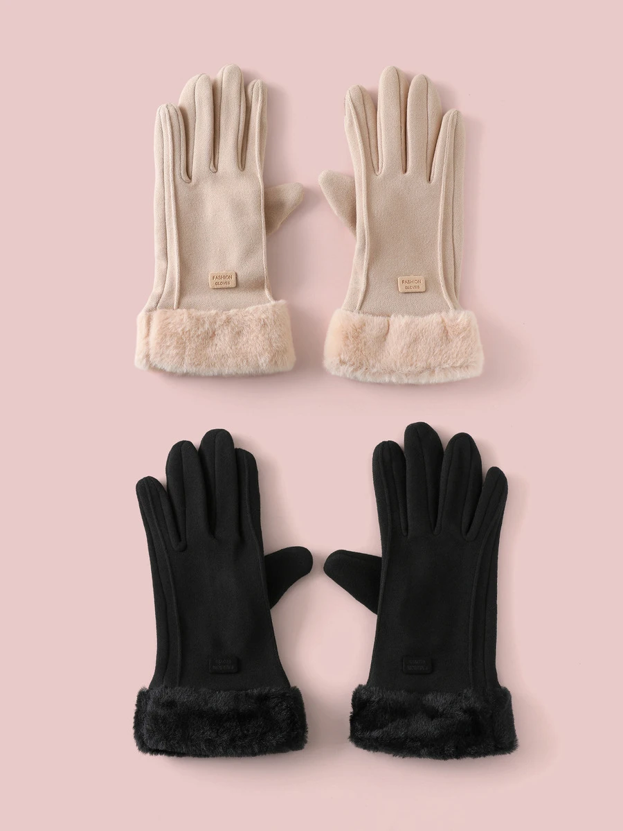 Rylithe A Pair Of Solid-Color Warm Fleece Gloves For Women In Autumn And Winter,With Touch Screen For Finger,Thickened Windproof And Warm Gloves - Multicolor - View 1