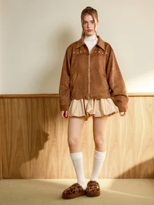 Hatastic 女款新款冬季厚底包頭毛絨拖鞋，戶外穿著，秋季新款仙女風小拖鞋 - 卡其色 - 查看 2