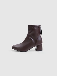 NobleVue Women's Ankle Boots, Square Toe Fashion Ankle Boots, Chunky Heel Casual Style Dark Brown Ankle Boots - Brown - View 1