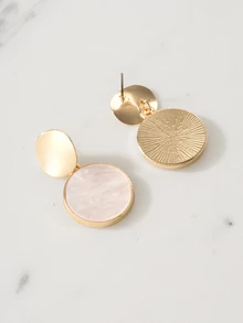 Clariva 1 Pair Alloy Dotted Shell & Resin Pendant Earrings For Women, Beach Party Gift, Also Available In Clip-On Style - Multicolor - View 2