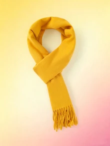 Trivaya 1PC Women's Minimalist Solid Color Regular Style Faux Cashmere Scarf, Pashmina Fringe Scarf, Wool, - Turmeric - View 1