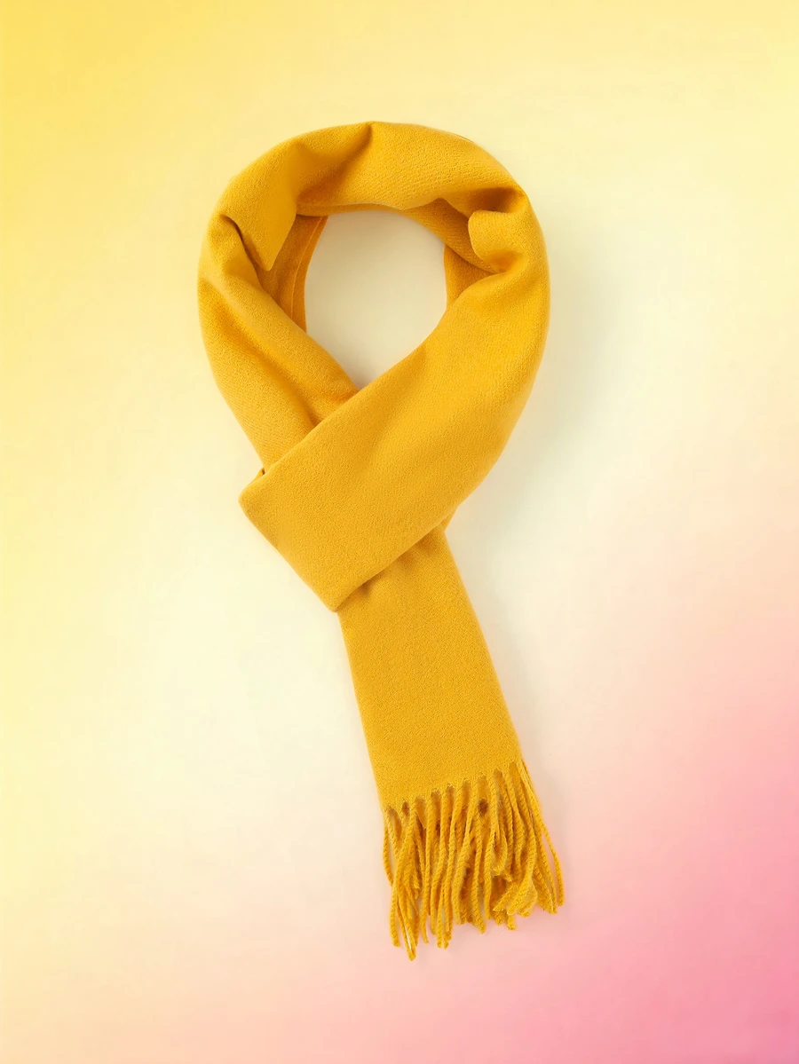 Trivaya 1PC Women's Minimalist Solid Color Regular Style Faux Cashmere Scarf, Pashmina Fringe Scarf, Wool, - Turmeric - View 1