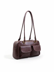 Trivaya Large Capacity Work PU Tote Bag With Multiple Pockets, Simple And Fashionable Women Shoulder Bag - Coffee Brown - View 4