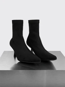 Rollcall Fall/Winter 2025 Women's Black Suede Ankle Boots, 7cm High Heel, Elastic Slim Fit - Black - View 1