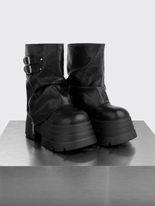 Rollcall Punk 10cm Platform Tube Boots, New 2025 Women Ankle Boots, Small Size Heighten Cylinder Boots, British Style - Black - View 1