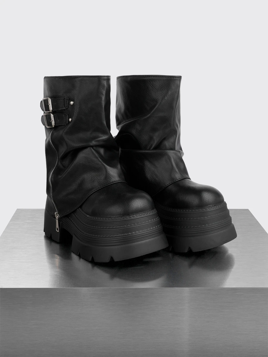 Rollcall Punk 10cm Platform Tube Boots, New 2025 Women Ankle Boots, Small Size Heighten Cylinder Boots, British Style - Black - View 1