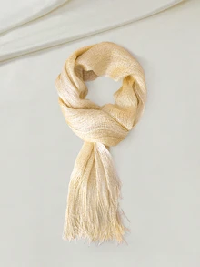Clariva 1pc Shiny Metallic Shawl With Round Buckle & Tassel, Suitable For Formal Dresses, Weddings And Parties, Lightweight And Breathable - Beige - View 1