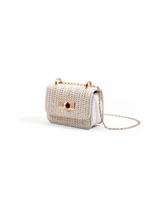 Trivaya New Mini Square Bag For Women With Diamond-Shape Grid And High-Quality Stitching, Woven Chain Shoulder Bag - Beige - View 4