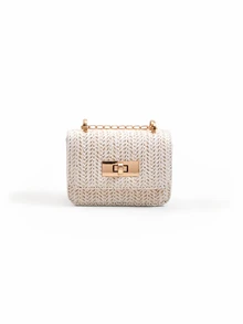 Trivaya New Mini Square Bag For Women With Diamond-Shape Grid And High-Quality Stitching, Woven Chain Shoulder Bag - Beige - View 3