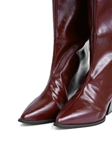 Rollcall Autumn/Winter Women's Chunky Heel Pointed Toe Scholar Mid-Calf Boots, New Comfortable Versatile Fashion Boots - Burgundy - View 4