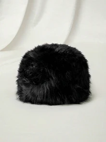 Clariva 1pc Oversized Faux Fur Flat Top Hat, Warm Mongolian Style Winter Cap With Fur Trim - Hat - View 1