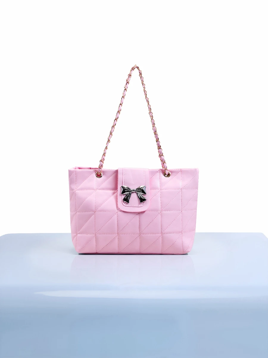 Trivaya Fashionable Solid Color Elegant Stitching Zipper Chain Shoulder Bag , Pink - Pink - View 1