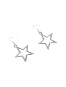 Rollcall Fashionable Simple Multicolor Hollow Out Star Pendant Earrings For Men And Women, Big Star Shaped Earrings - Silver - View 3