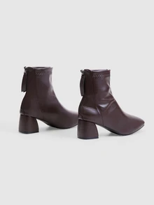 NobleVue Women's Ankle Boots, Square Toe Fashion Ankle Boots, Chunky Heel Casual Style Dark Brown Ankle Boots - Brown - View 2