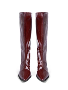 Rollcall Autumn/Winter Women's Chunky Heel Pointed Toe Scholar Mid-Calf Boots, New Comfortable Versatile Fashion Boots - Burgundy - View 3