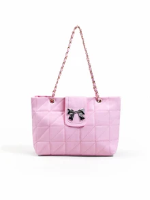 Trivaya Fashionable Solid Color Elegant Stitching Zipper Chain Shoulder Bag , Pink - Pink - View 3