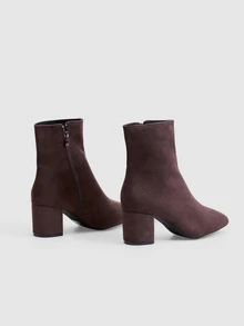 NobleVue French Style Elegant High Heel Ankle Boots For Women Soft Surface Chunky Heel Boots - Coffee Brown - View 2