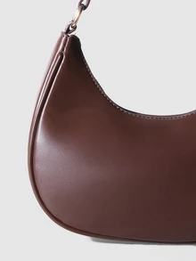 NobleVue New Fashion Simple Atmosphere Crescent Shiny Classic Daily Commute Detachable Shoulder Crossbody Bag, - Coffee Brown - View 4