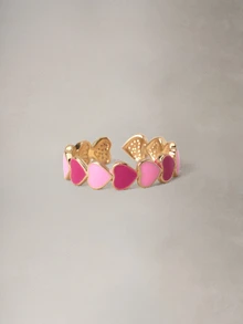 Hatastic 1pc Elegant Sweet Pink Oil-Dripped Heart Patchwork Ladies Open Ring, Suitable For Daily Wear, Parties, Christmas Gift, Holiday Jewelry - Pink - View 2