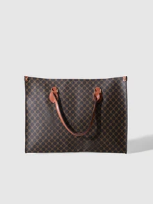NobleVue Autumn/Winter Oversized Tote Bag Set With Colorblock Print, Belt And Zipper Design - Multicolor - View 2