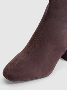 NobleVue French Style Elegant High Heel Ankle Boots For Women Soft Surface Chunky Heel Boots - Coffee Brown - View 4