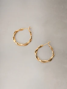 Hatastic زوج واحد من أقراط الأذن بتصميم أوروبي وأمريكي بسيط وبارد متقدم على شكل لفات العجين المقلي، هدية عيد الميلاد، مجوهرات العطلات - ذهبي أصفر - مشاهدة 3